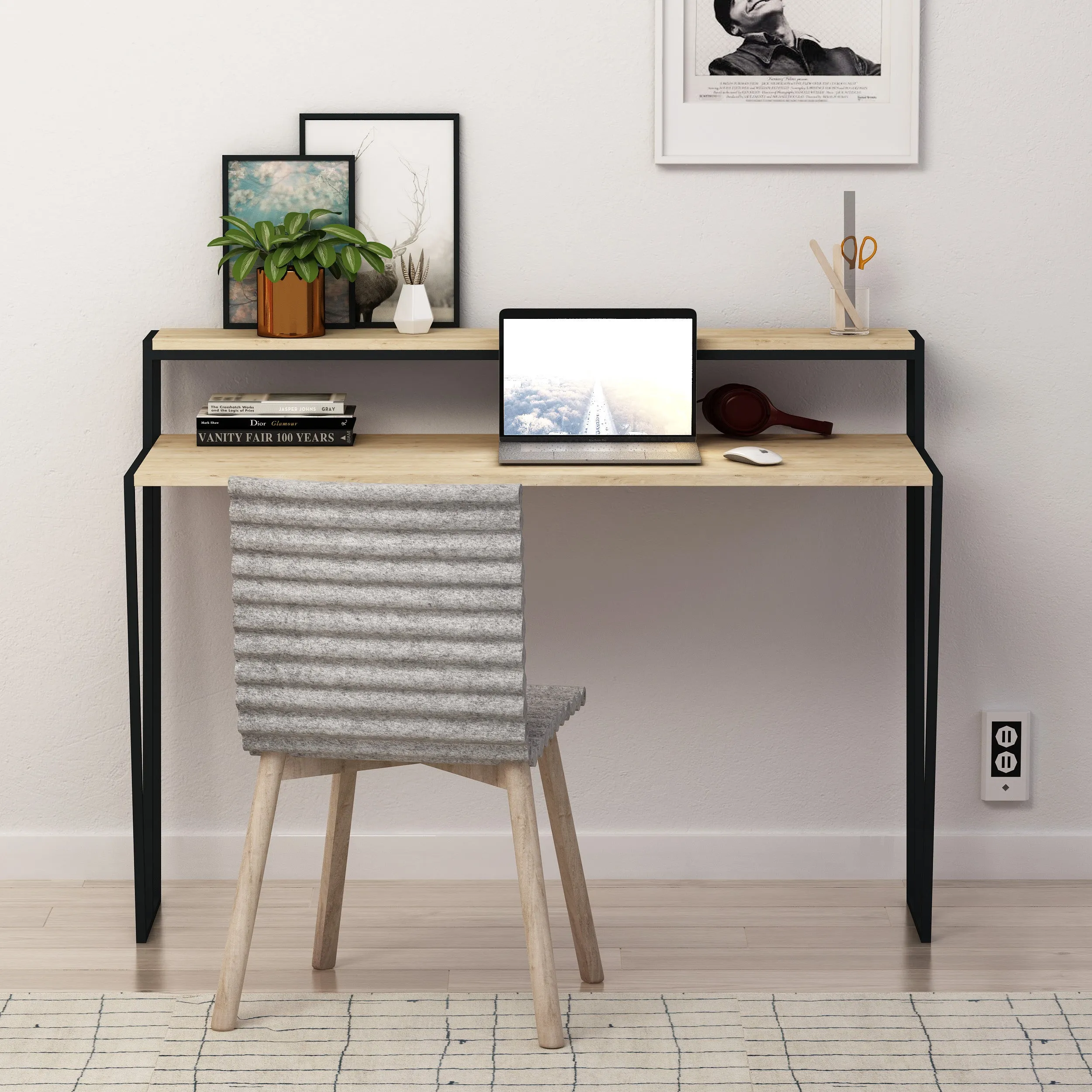 Pal Modern Study Desk With Monitor Stand Width 124cm