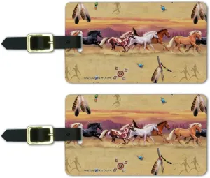Palamino Horses Running Border Pattern Luggage ID Tags Carry-On Cards - Set of 2