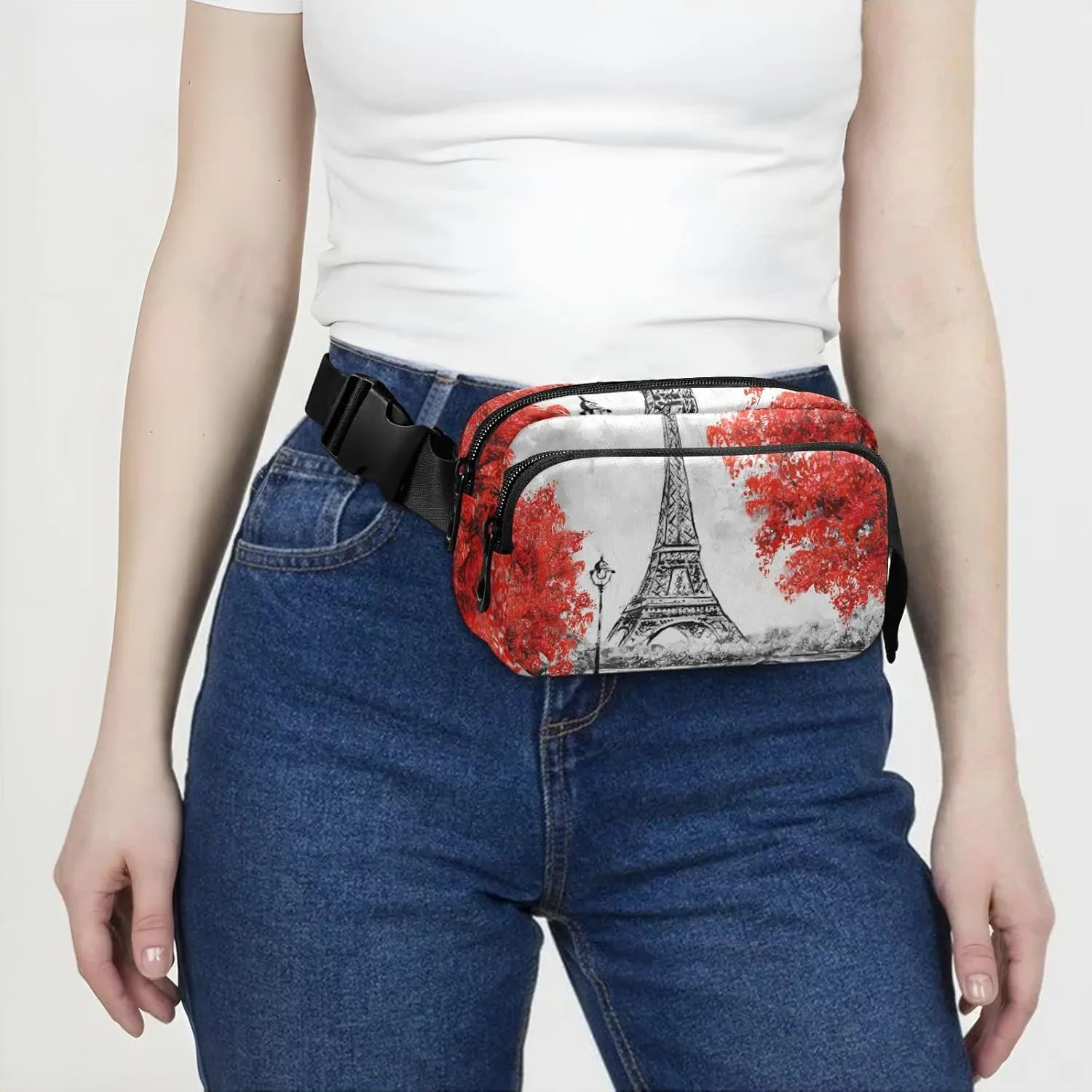 Paris Eiffel Tower Fanny Packs for Women Crossbody Bags Everywhere Belt Bag with Adjustable Strap Fashion Waist Pack for Shopping Running Travel