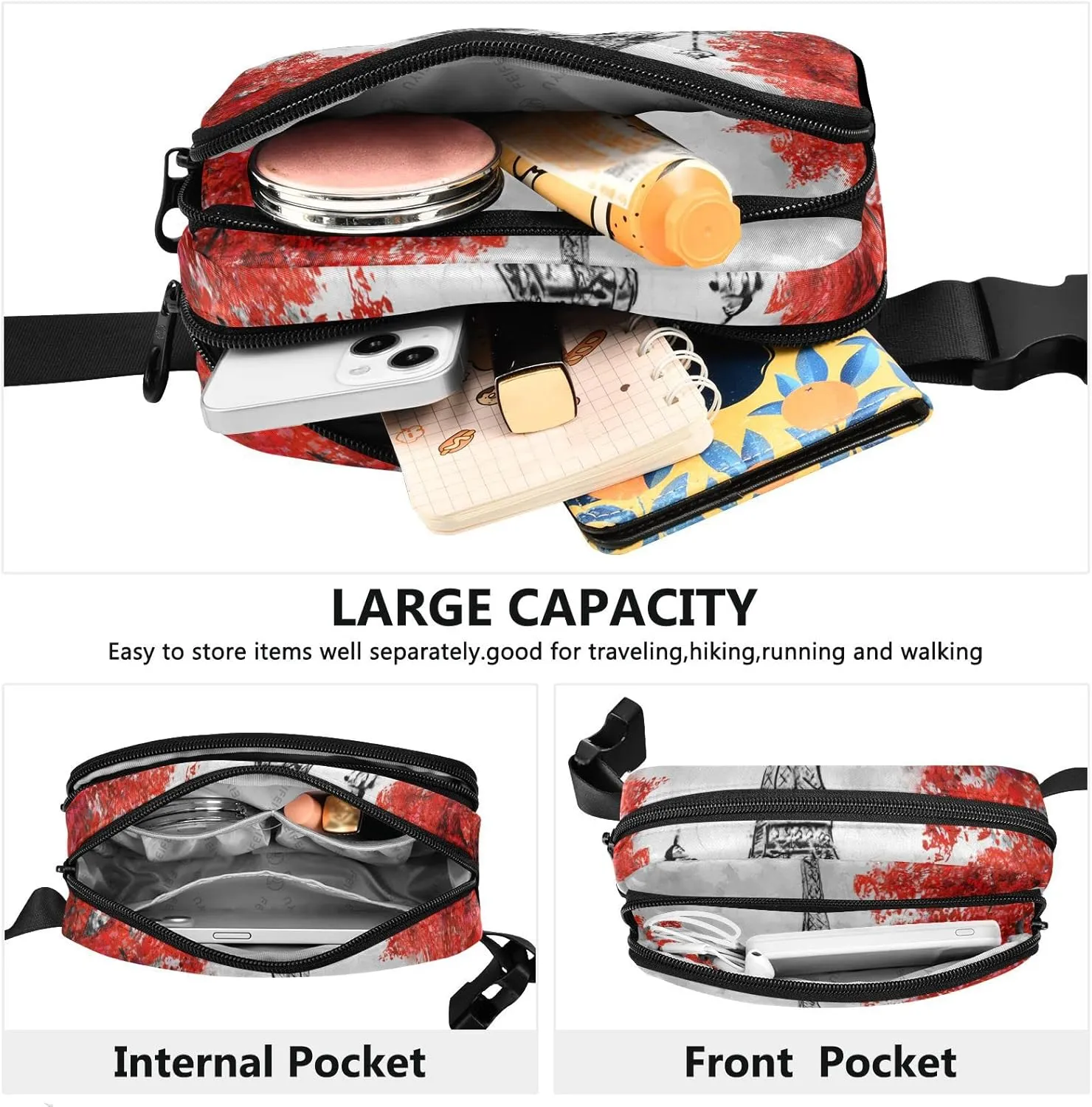 Paris Eiffel Tower Fanny Packs for Women Crossbody Bags Everywhere Belt Bag with Adjustable Strap Fashion Waist Pack for Shopping Running Travel