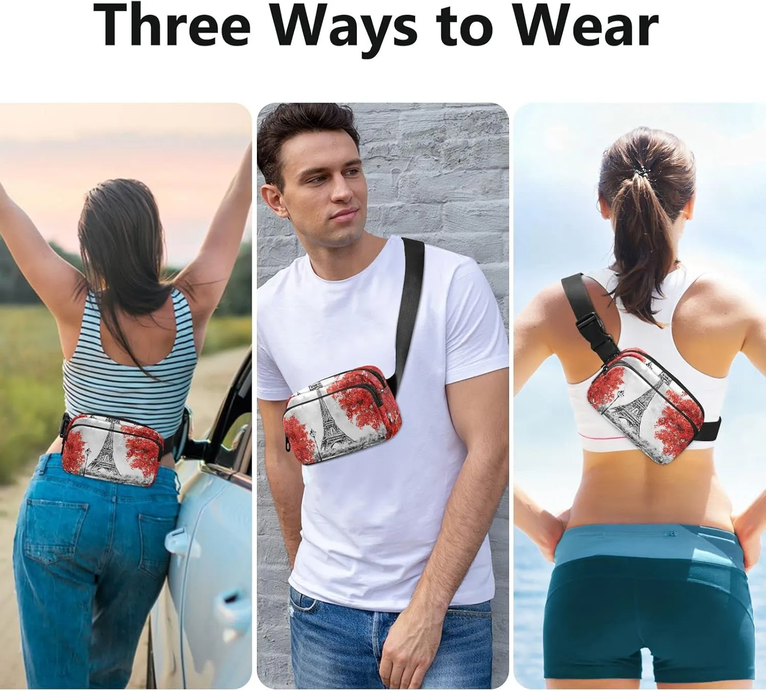 Paris Eiffel Tower Fanny Packs for Women Crossbody Bags Everywhere Belt Bag with Adjustable Strap Fashion Waist Pack for Shopping Running Travel
