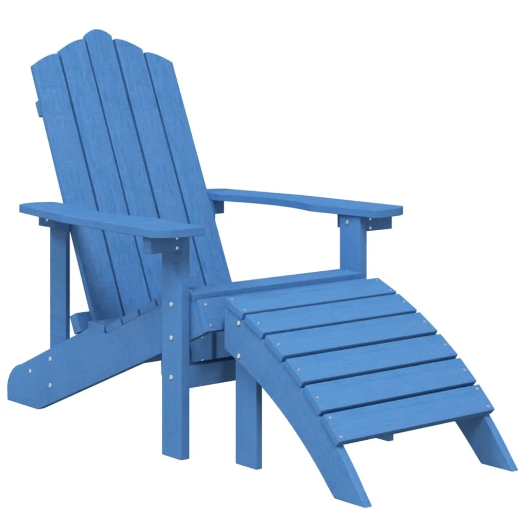Patio Adirondack Chair with Footstool & Table HDPE Aqua Blue