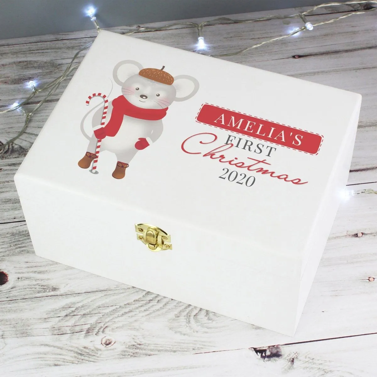 Personalised '1st Christmas' Mouse White Wooden Keepsake Box
