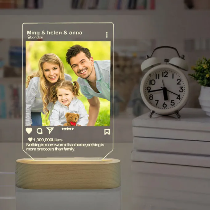 Personalizable with Names and Photo: Custom Photo Solid Wooden Based Acrylic LED Light