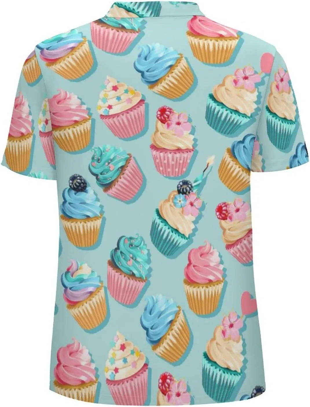Pink and Blue Cupcake Men's Short Sleeve Polo-Shirt Quick Dry Mesh Athletic Golf Tees Tennis T-Shirt