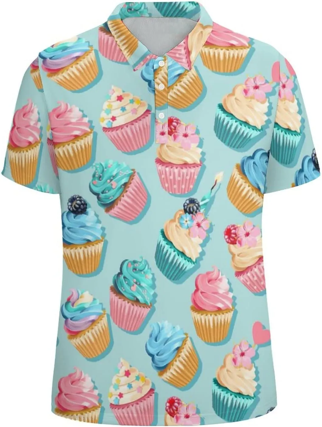 Pink and Blue Cupcake Men's Short Sleeve Polo-Shirt Quick Dry Mesh Athletic Golf Tees Tennis T-Shirt