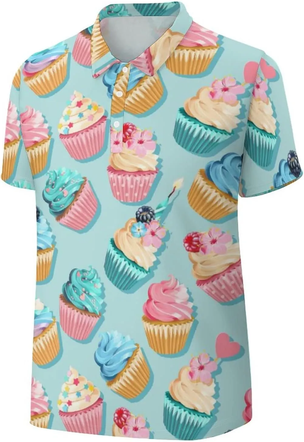 Pink and Blue Cupcake Men's Short Sleeve Polo-Shirt Quick Dry Mesh Athletic Golf Tees Tennis T-Shirt