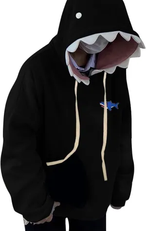 Plus Size Shark Hoodies for Women Cute Trendy Casual Drawstring Long Sleeve Hoodie Oversized Comfy Pullover Tops with Pockets