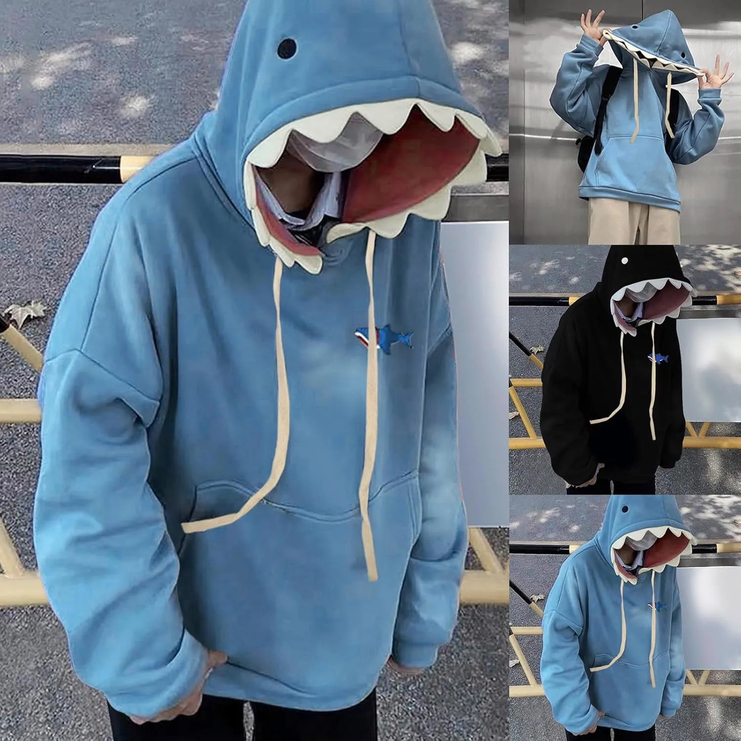Plus Size Shark Hoodies for Women Cute Trendy Casual Drawstring Long Sleeve Hoodie Oversized Comfy Pullover Tops with Pockets