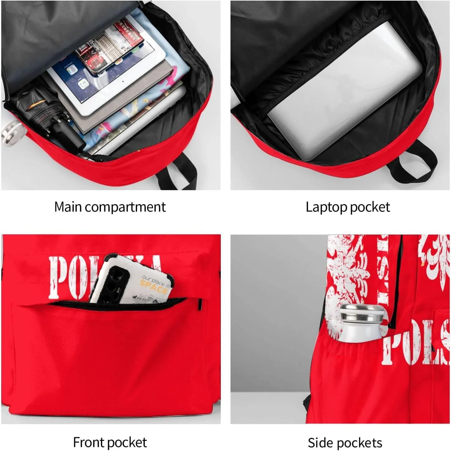 Polish Flag Poland Polska Eagle Laptop Backpack Shoulder Bag Laptop Pack Travel Backpacks Commuter Back Pack Casual Daypack Bags With Side Pockets