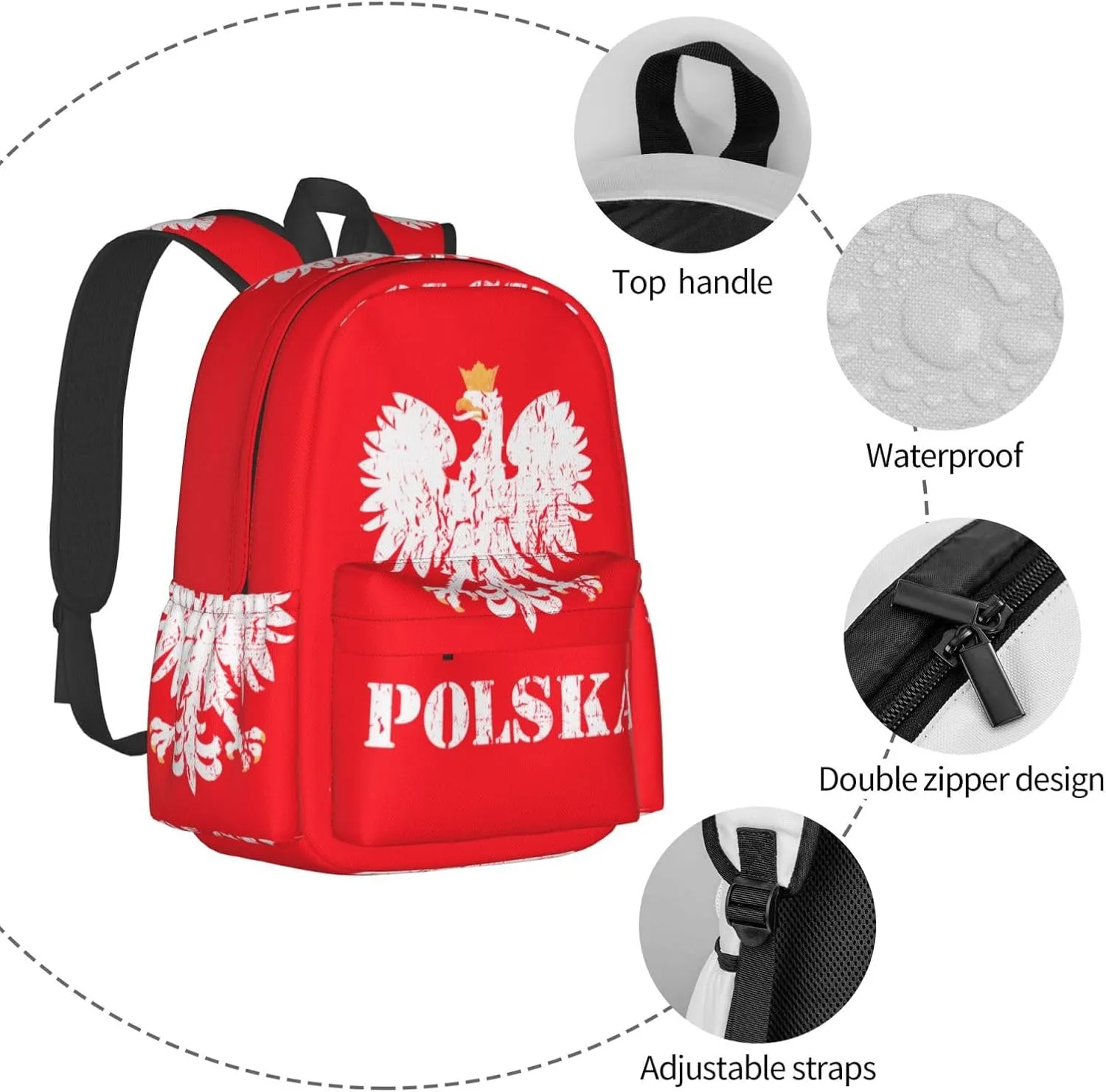 Polish Flag Poland Polska Eagle Laptop Backpack Shoulder Bag Laptop Pack Travel Backpacks Commuter Back Pack Casual Daypack Bags With Side Pockets