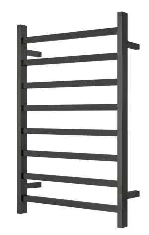 Premium Matte Black Heated Towel Rack - 8 Bars, Square Design, AU Standard, 1000x620mm Wide
