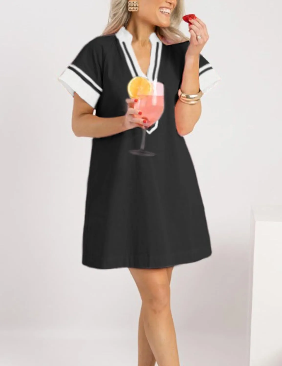 QIBABU Linen Dress for Women V Neck Color Block Beach Coverups Summer Shirt Dress with Pockets