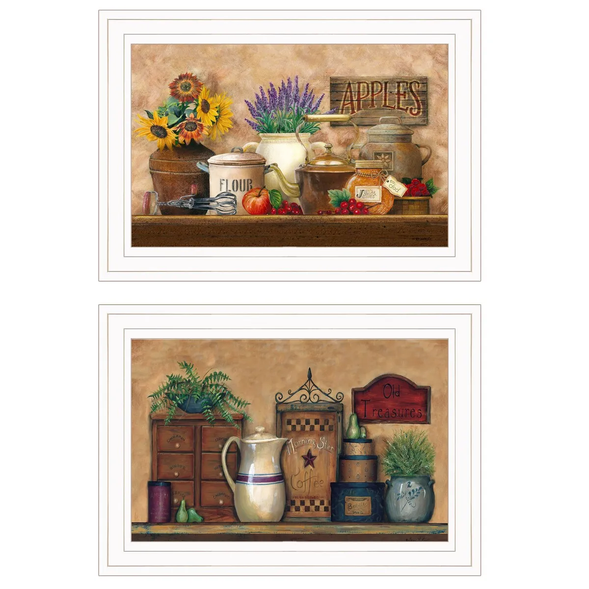 "Antique Kitchen/Treasures" 2-Piece Collection By Ed Wargo, White Frame