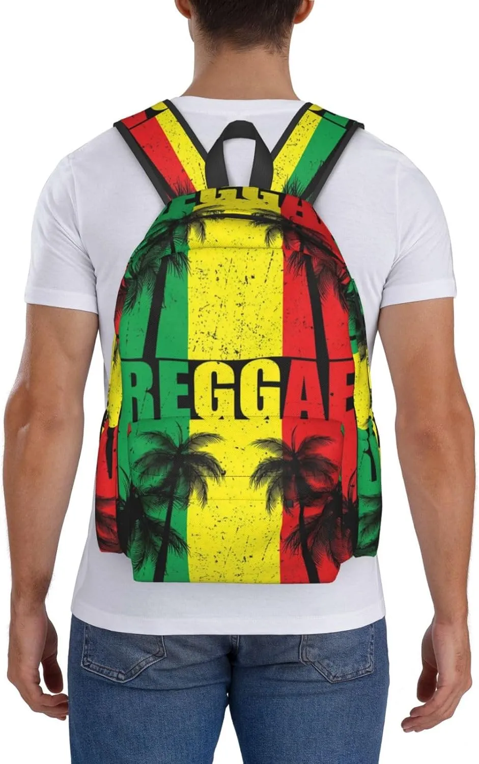 Rasta Reggae Flag Jamaican Palm Tree Vacation Laptop Backpack Shoulder Bag Laptop Pack Travel Backpacks Commuter Back Pack Casual Daypack Bags With Side Pockets