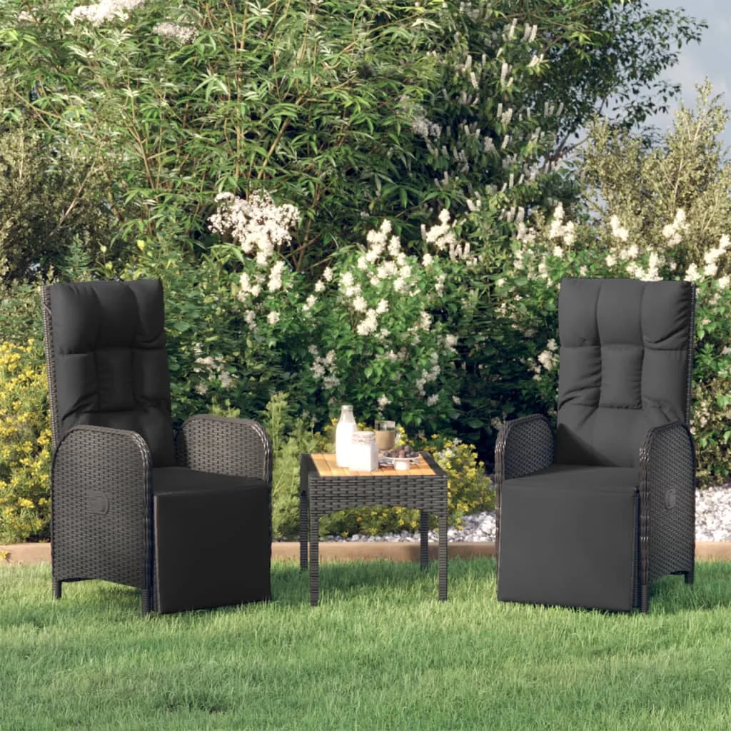 Reclining Chair 2 Pcs Outdoor Patio Lounge Chair with Table Poly Rattan