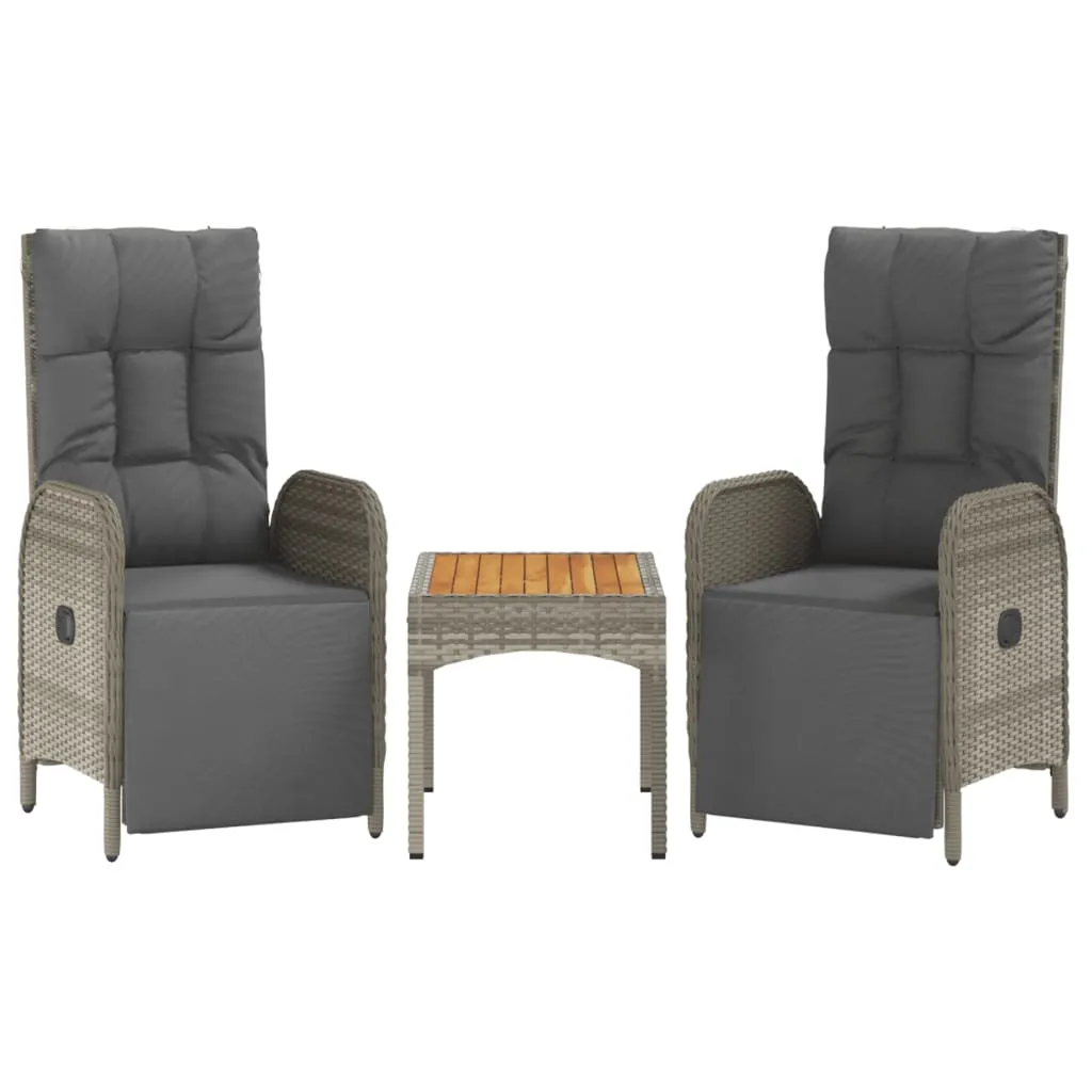 Reclining Chair 2 Pcs Outdoor Patio Lounge Chair with Table Poly Rattan