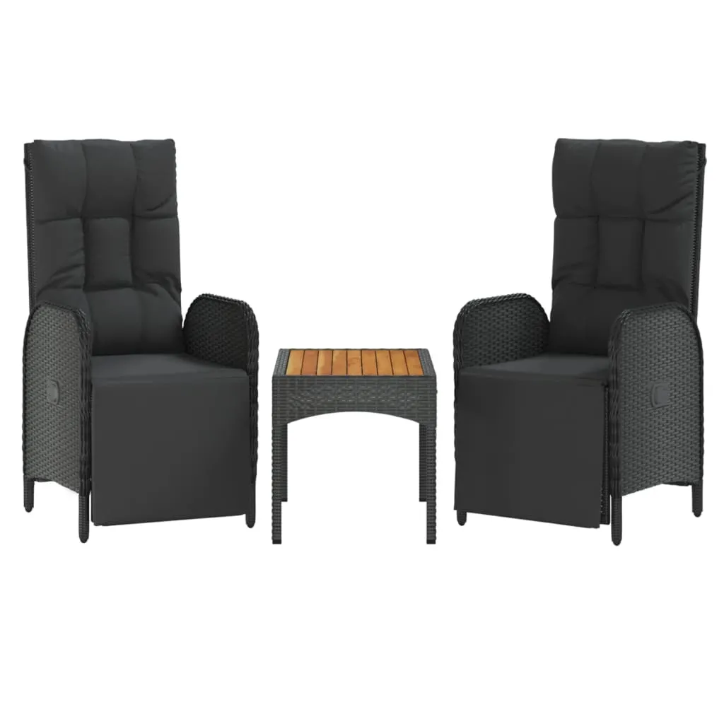 Reclining Chair 2 Pcs Outdoor Patio Lounge Chair with Table Poly Rattan