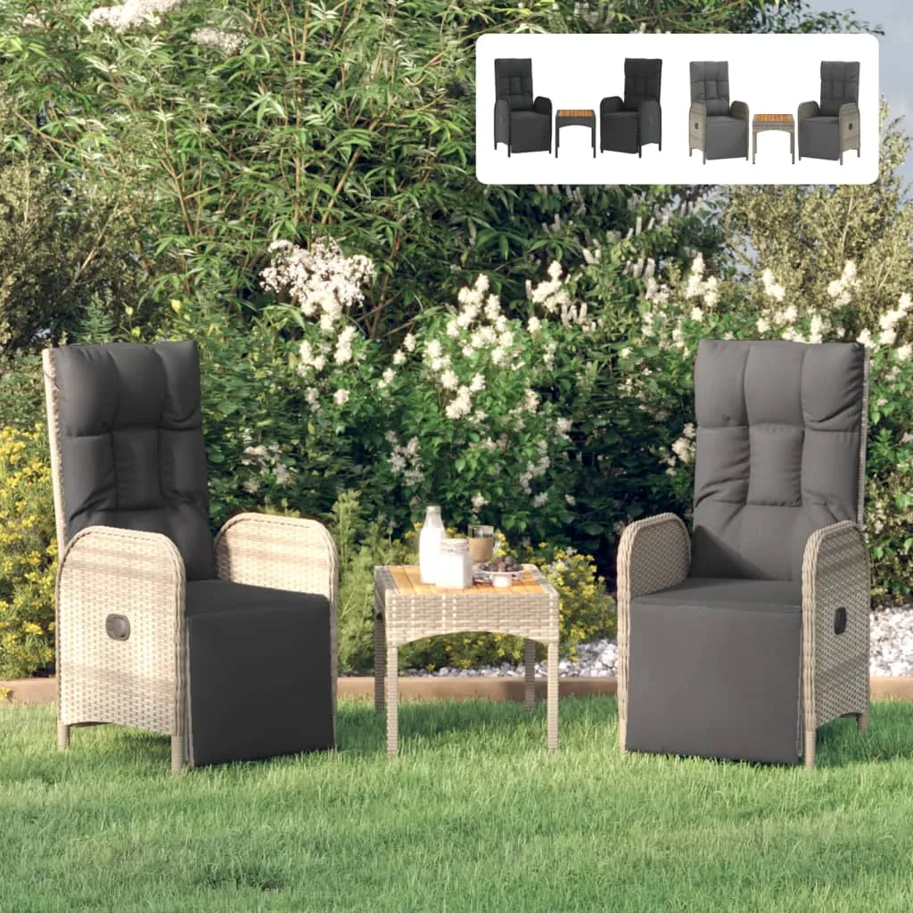 Reclining Chair 2 Pcs Outdoor Patio Lounge Chair with Table Poly Rattan