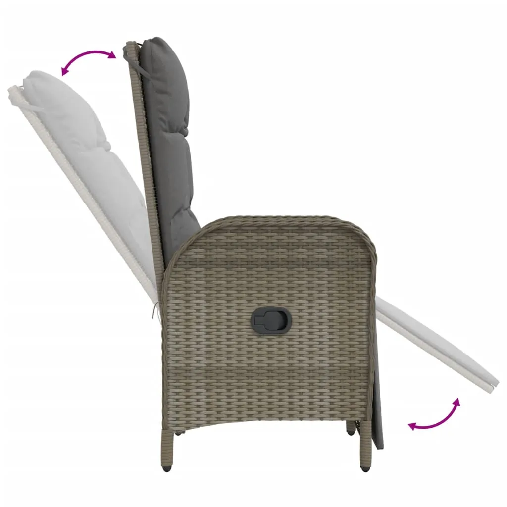 Reclining Chair 2 Pcs Outdoor Patio Lounge Chair with Table Poly Rattan