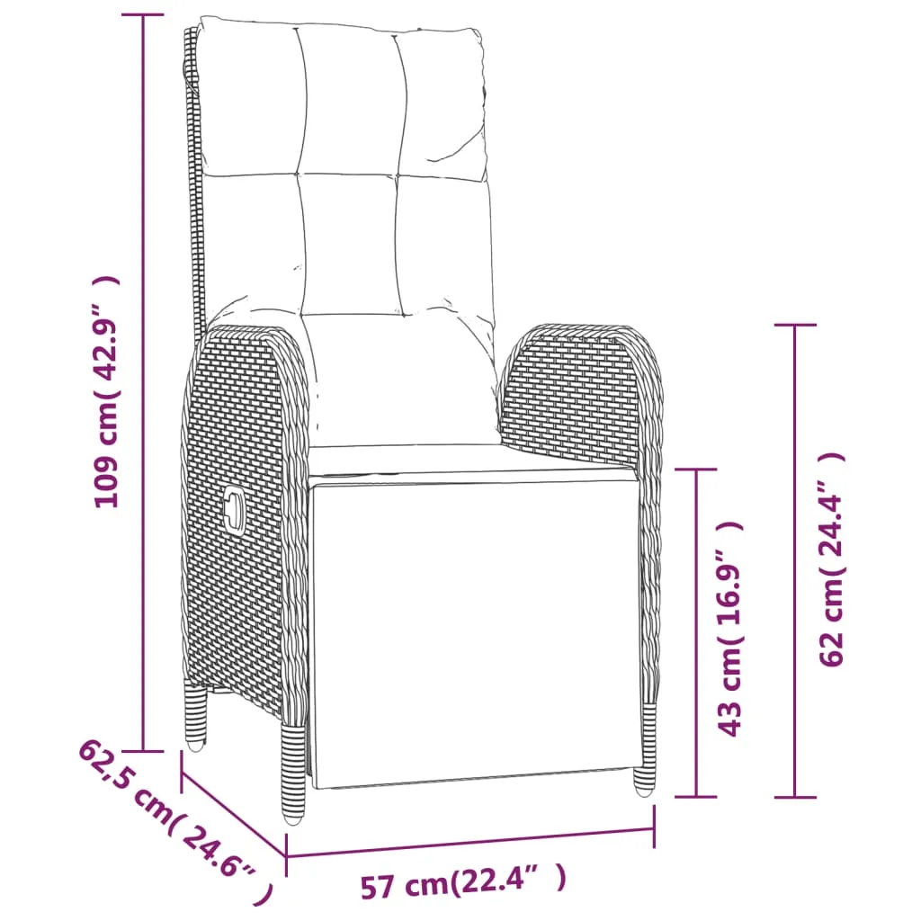 Reclining Chair 2 Pcs Outdoor Patio Lounge Chair with Table Poly Rattan