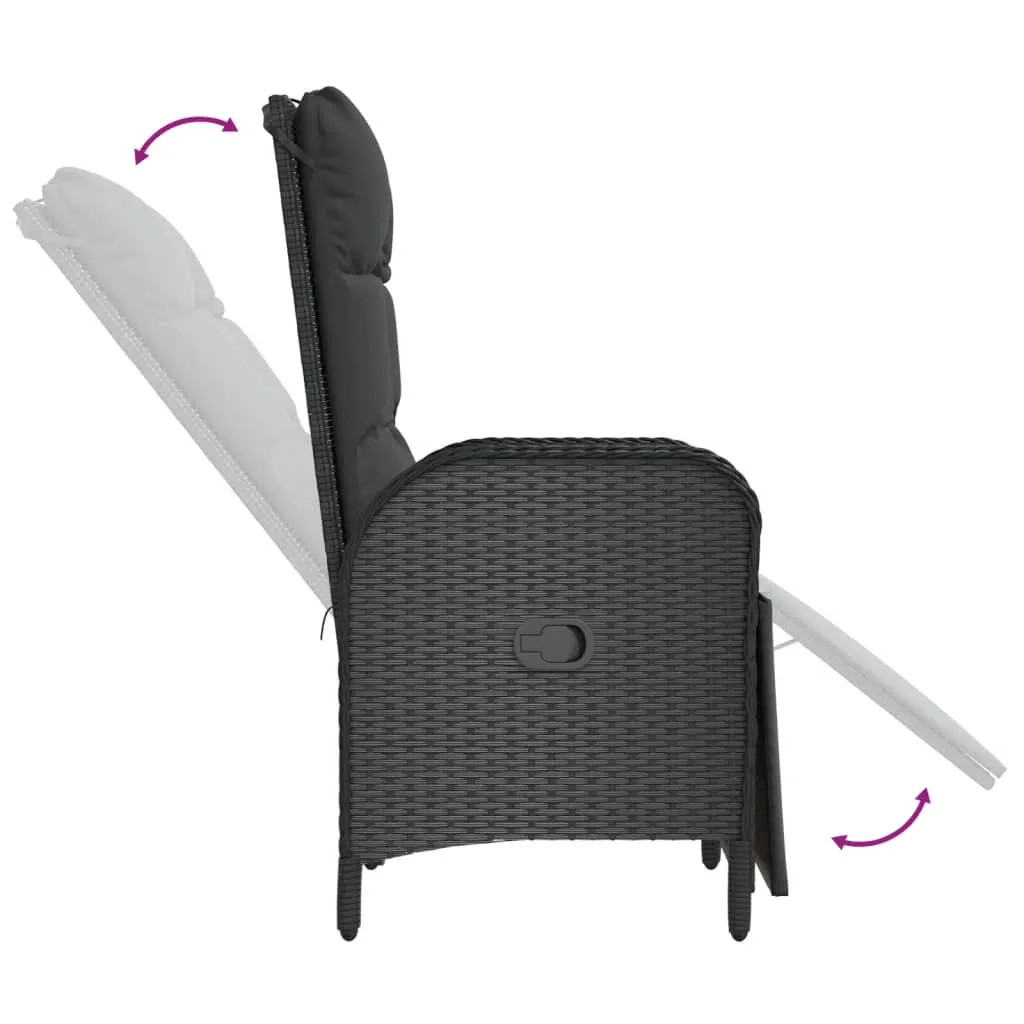 Reclining Chair 2 Pcs Outdoor Patio Lounge Chair with Table Poly Rattan