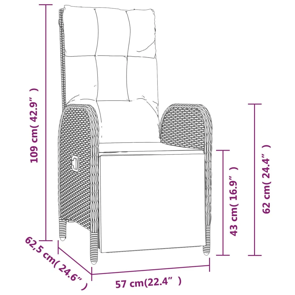 Reclining Chair 2 Pcs Outdoor Patio Lounge Chair with Table Poly Rattan