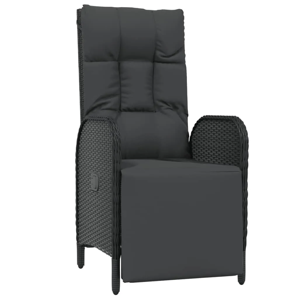 Reclining Chair 2 Pcs Outdoor Patio Lounge Chair with Table Poly Rattan