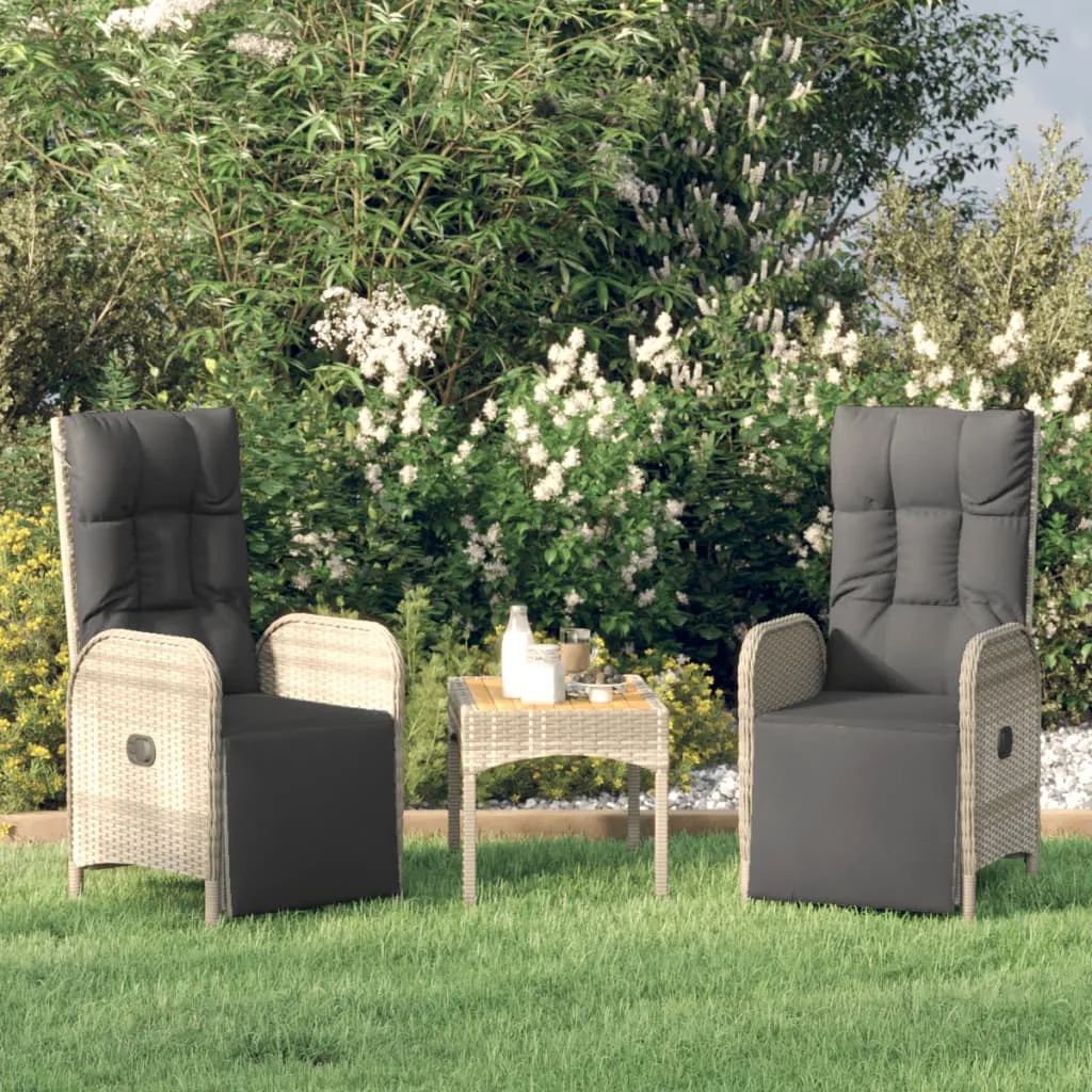 Reclining Chair 2 Pcs Outdoor Patio Lounge Chair with Table Poly Rattan