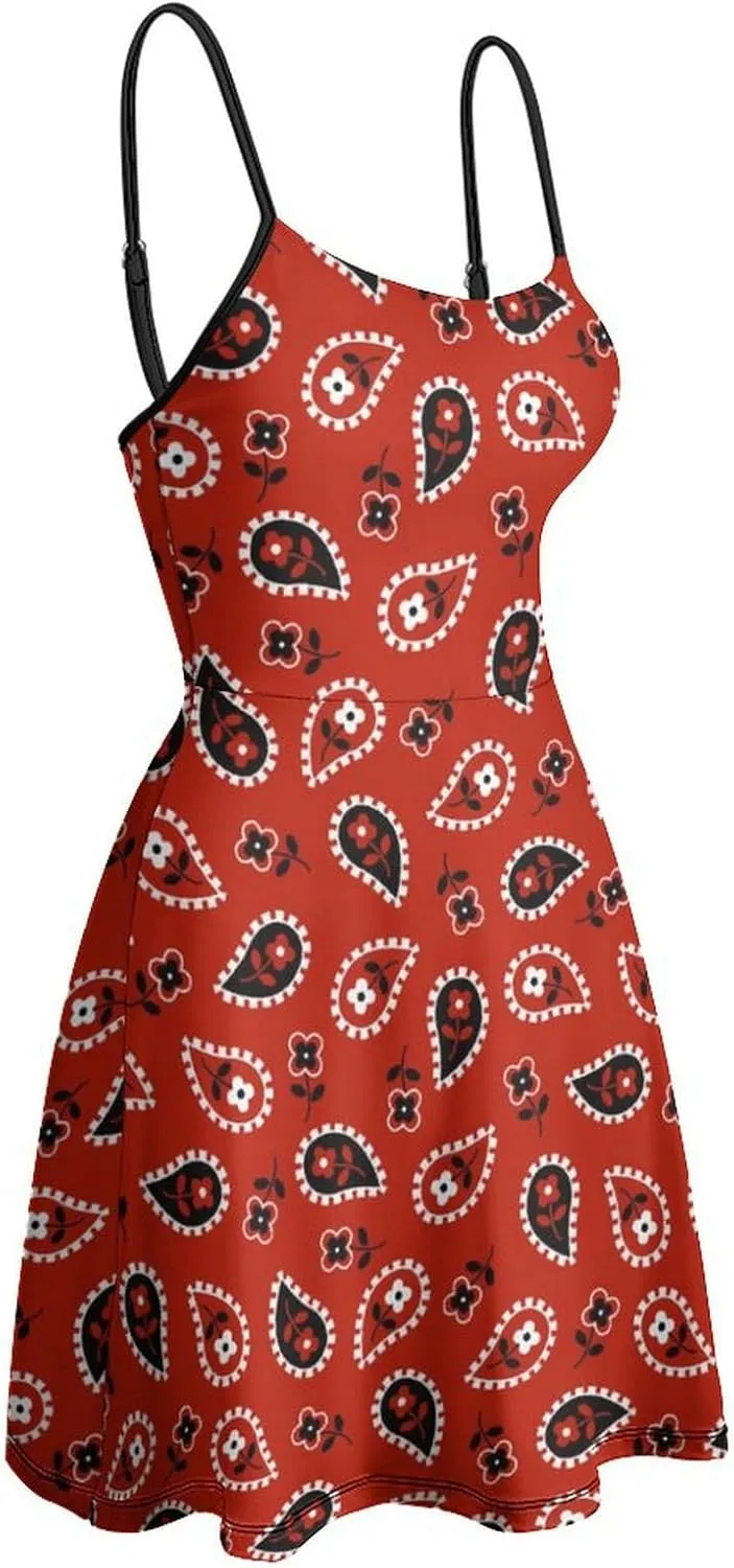 Red Paisley Bandana Women's Sleeveless Mini Dress Slip Tank Swing Sundress Party Club