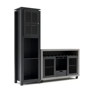 Reid Black & Cement-like Farmhouse Mobile 10-bottle Wine Rack Bar Set