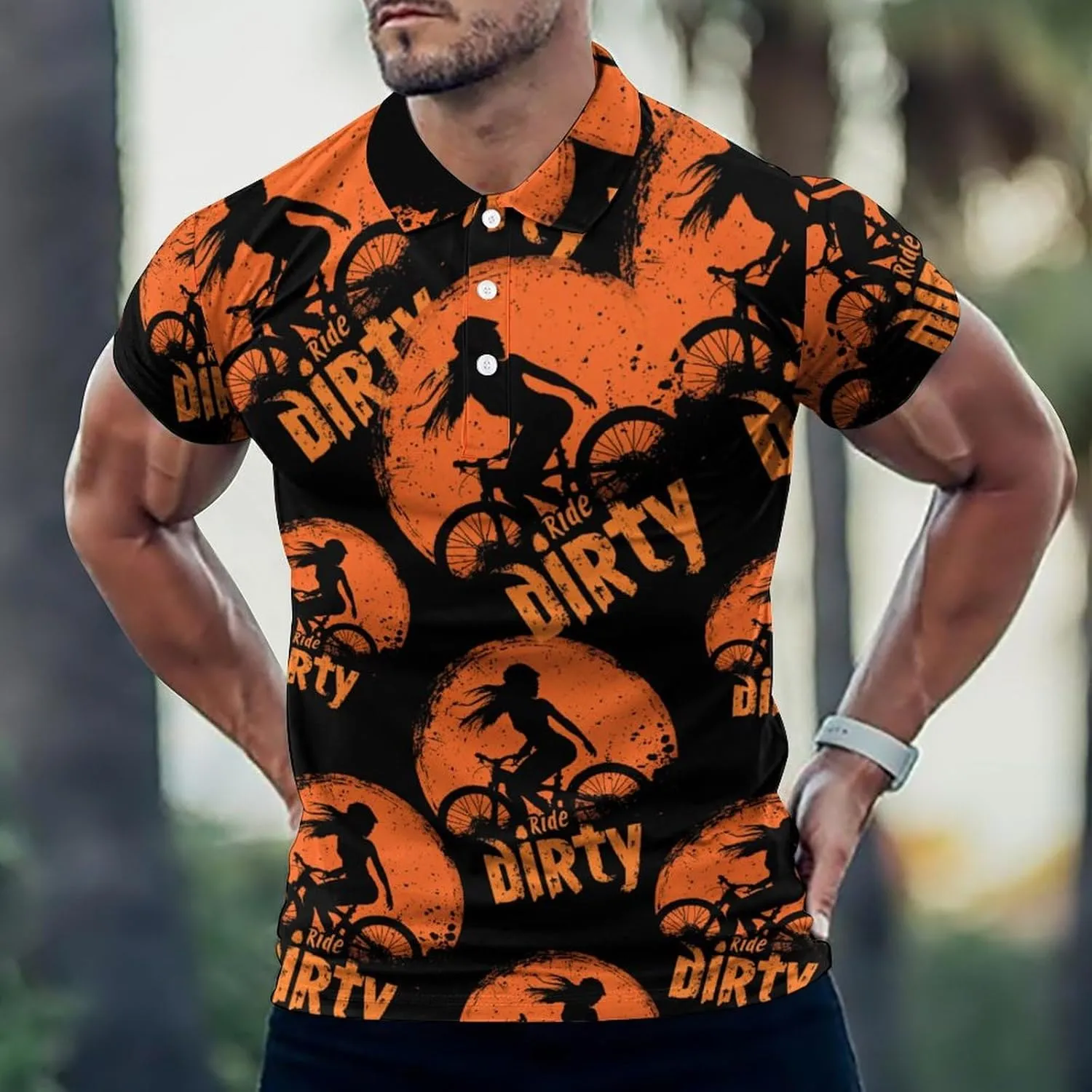 Ride Dirty Mens Polo Shirts Quick Dry Short Sleeve T-shirts Slim Tennis Collared Tees Tops