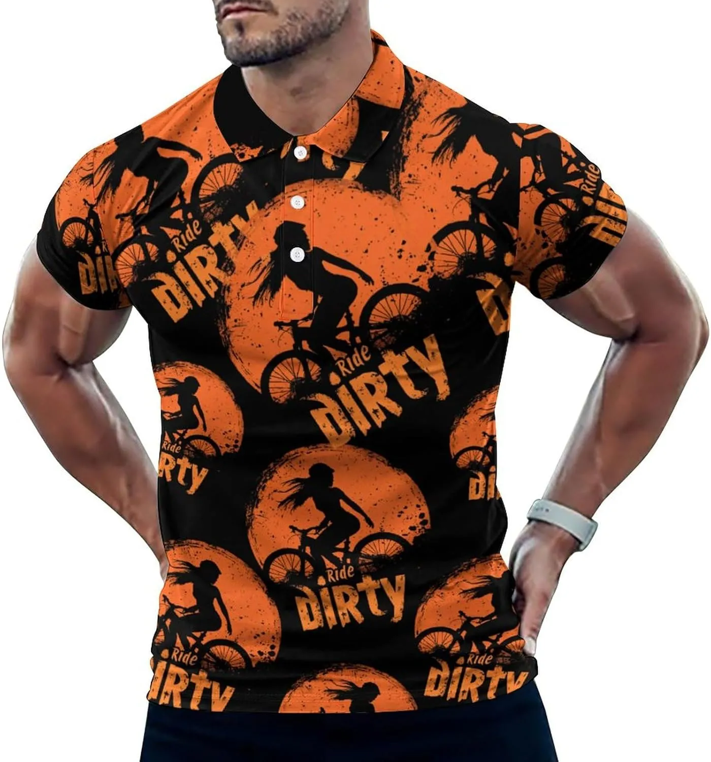 Ride Dirty Mens Polo Shirts Quick Dry Short Sleeve T-shirts Slim Tennis Collared Tees Tops