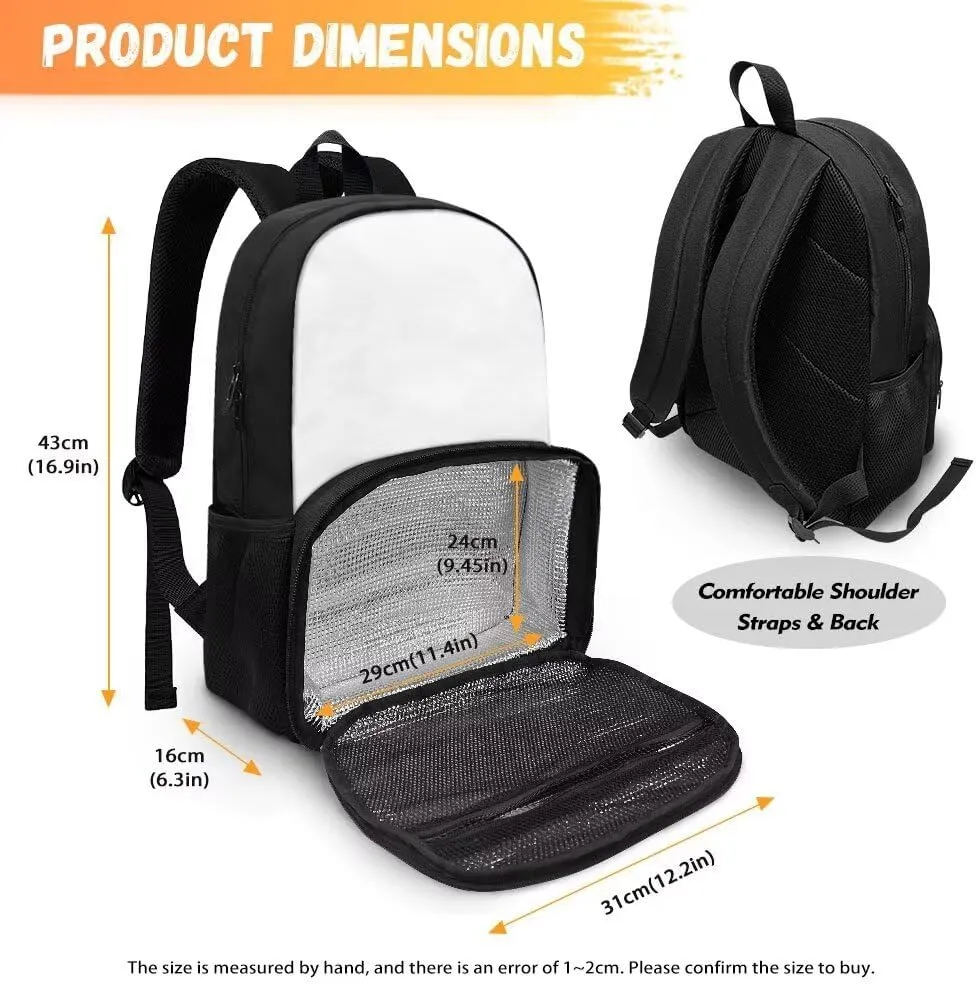 Rnyleeg Corgi Printing School Backpack for Girls Portable Lunch Backpack Insulated Cooler Lunch Box Bag Rucksack School Book Bags for Picnic Camping
