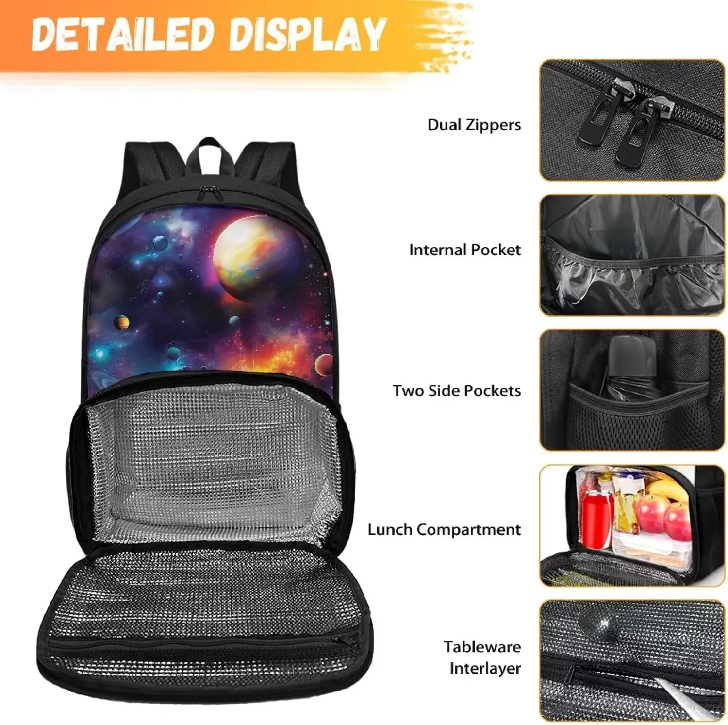 Rnyleeg Galaxy Planet Printed Laptop Backpack Insulated Cooler Lunch Box Lunch Bag Backpack Thermal Leakproof Bookbags Lunch Backpack for School Work Picnic Camping
