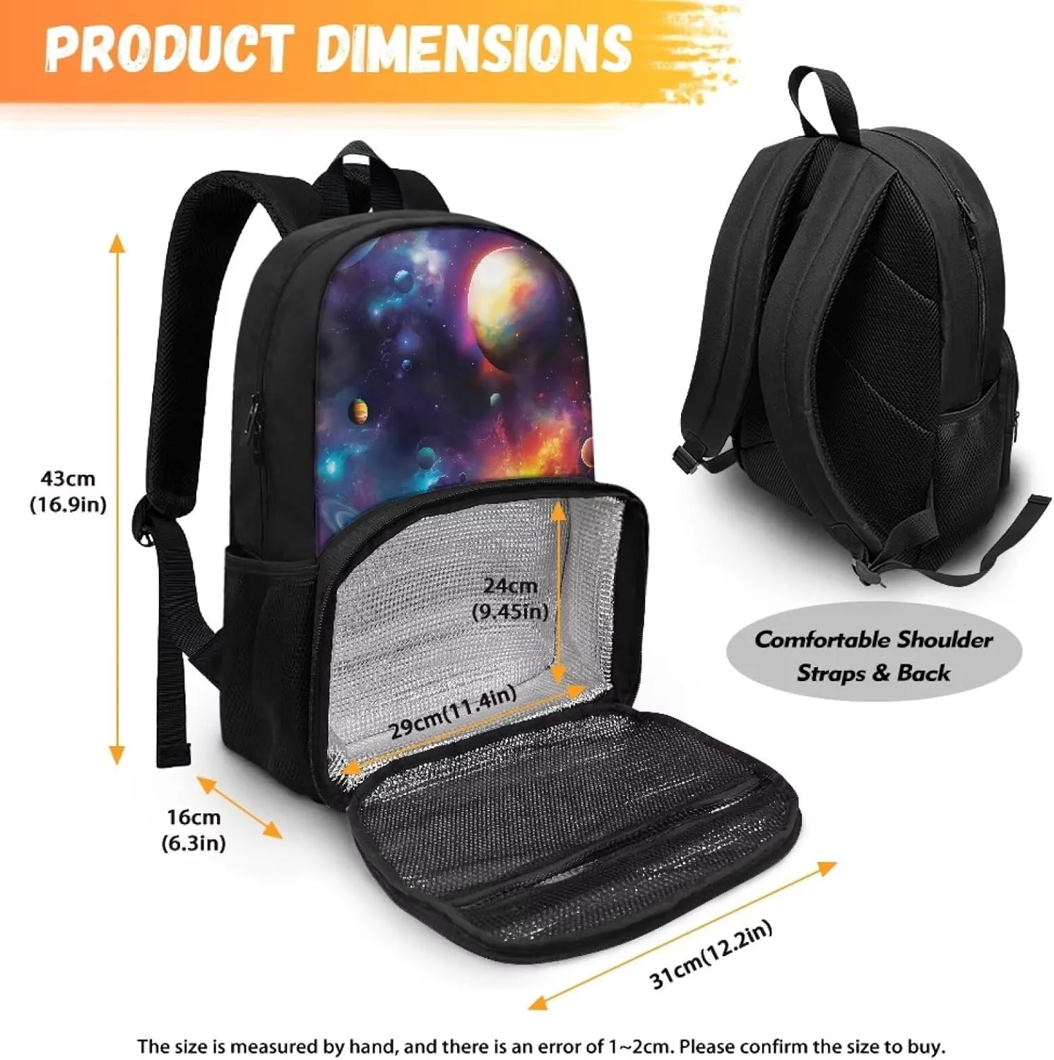Rnyleeg Galaxy Planet Printed Laptop Backpack Insulated Cooler Lunch Box Lunch Bag Backpack Thermal Leakproof Bookbags Lunch Backpack for School Work Picnic Camping