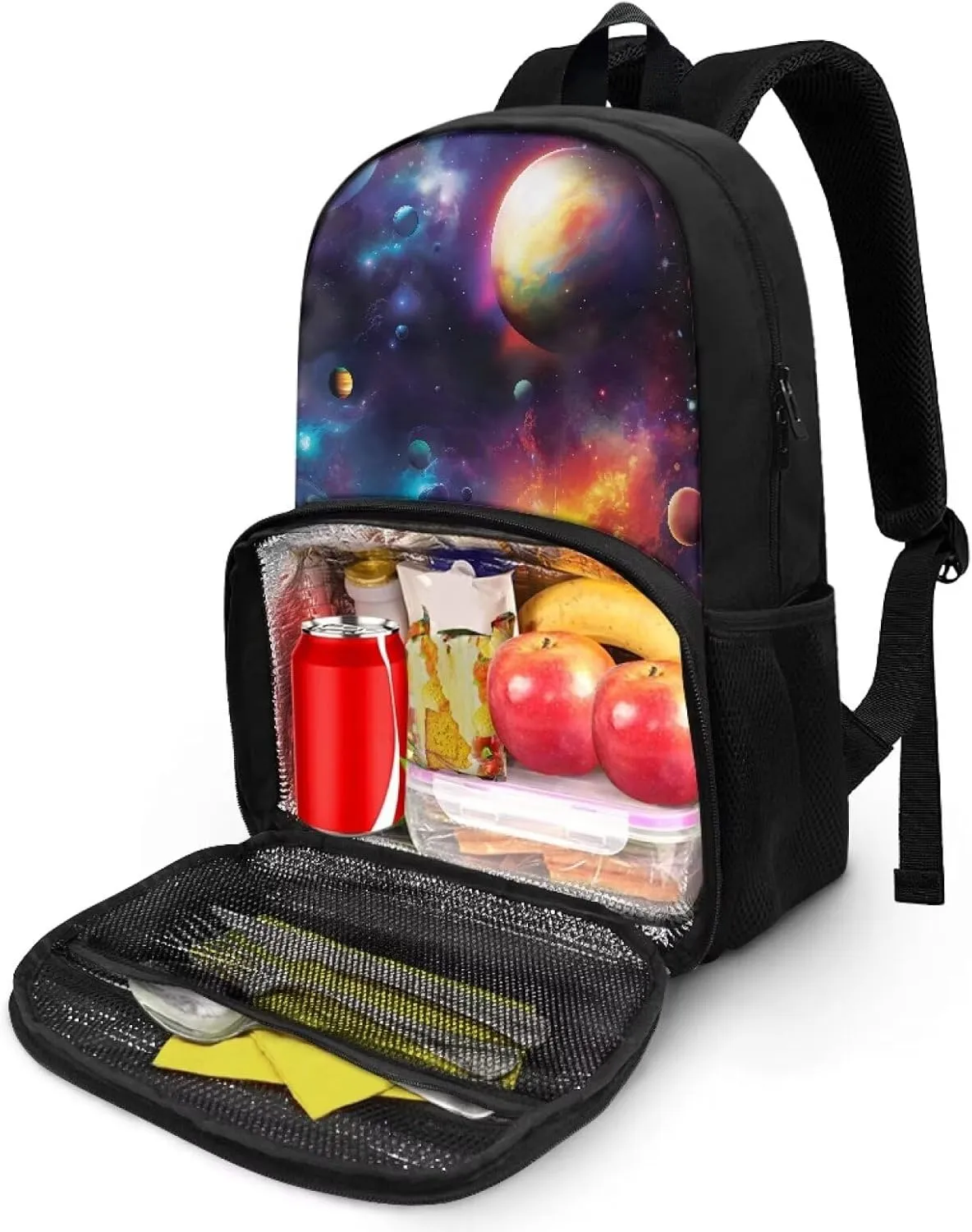 Rnyleeg Galaxy Planet Printed Laptop Backpack Insulated Cooler Lunch Box Lunch Bag Backpack Thermal Leakproof Bookbags Lunch Backpack for School Work Picnic Camping