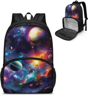 Rnyleeg Galaxy Planet Printed Laptop Backpack Insulated Cooler Lunch Box Lunch Bag Backpack Thermal Leakproof Bookbags Lunch Backpack for School Work Picnic Camping