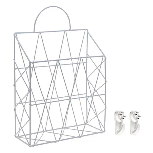 Saim Hanging File Holder Wall Mounted Metal Wire Shelf Portable Desk Organizer Rack for Home Office Supplies Magazine Mail Document Books Keys Storage Holder White