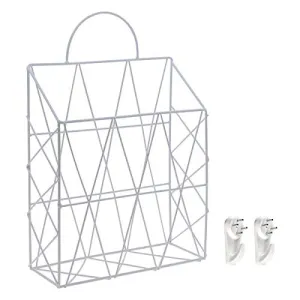 Saim Hanging File Holder Wall Mounted Metal Wire Shelf Portable Desk Organizer Rack for Home Office Supplies Magazine Mail Document Books Keys Storage Holder White