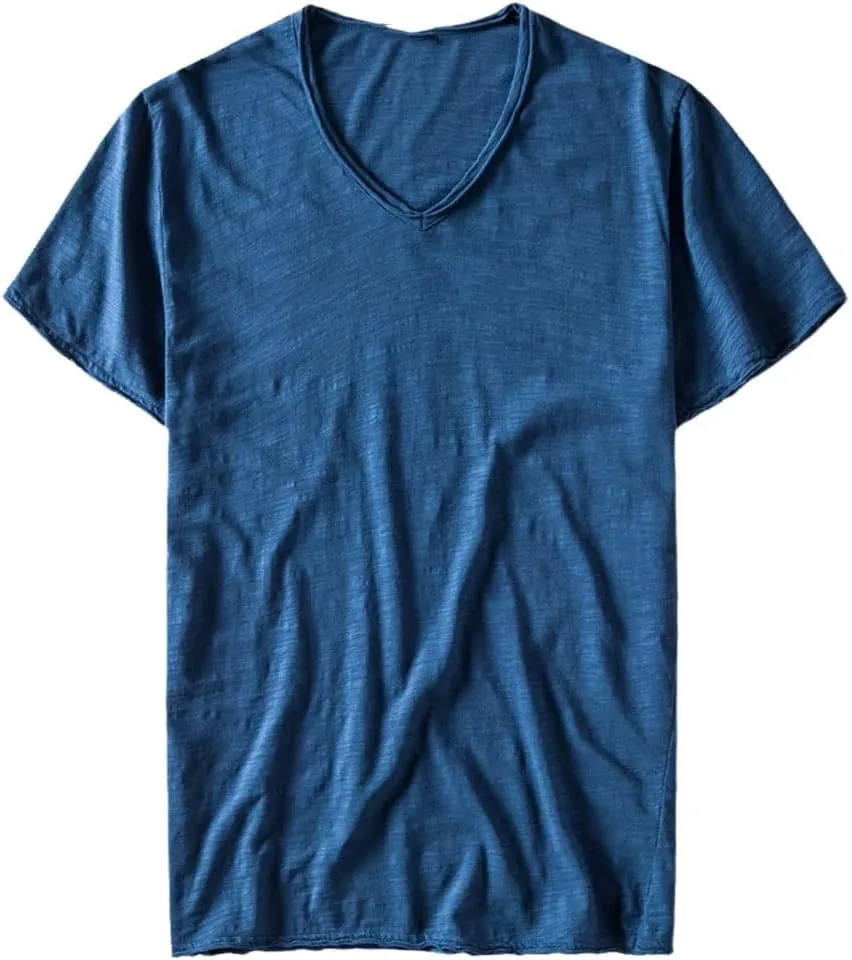 SaoBiiu Summer V-Neck T-Shirt Men Combed Cotton Short Sleeve T Shirt Men's Fitness Undershirt Tops Tees