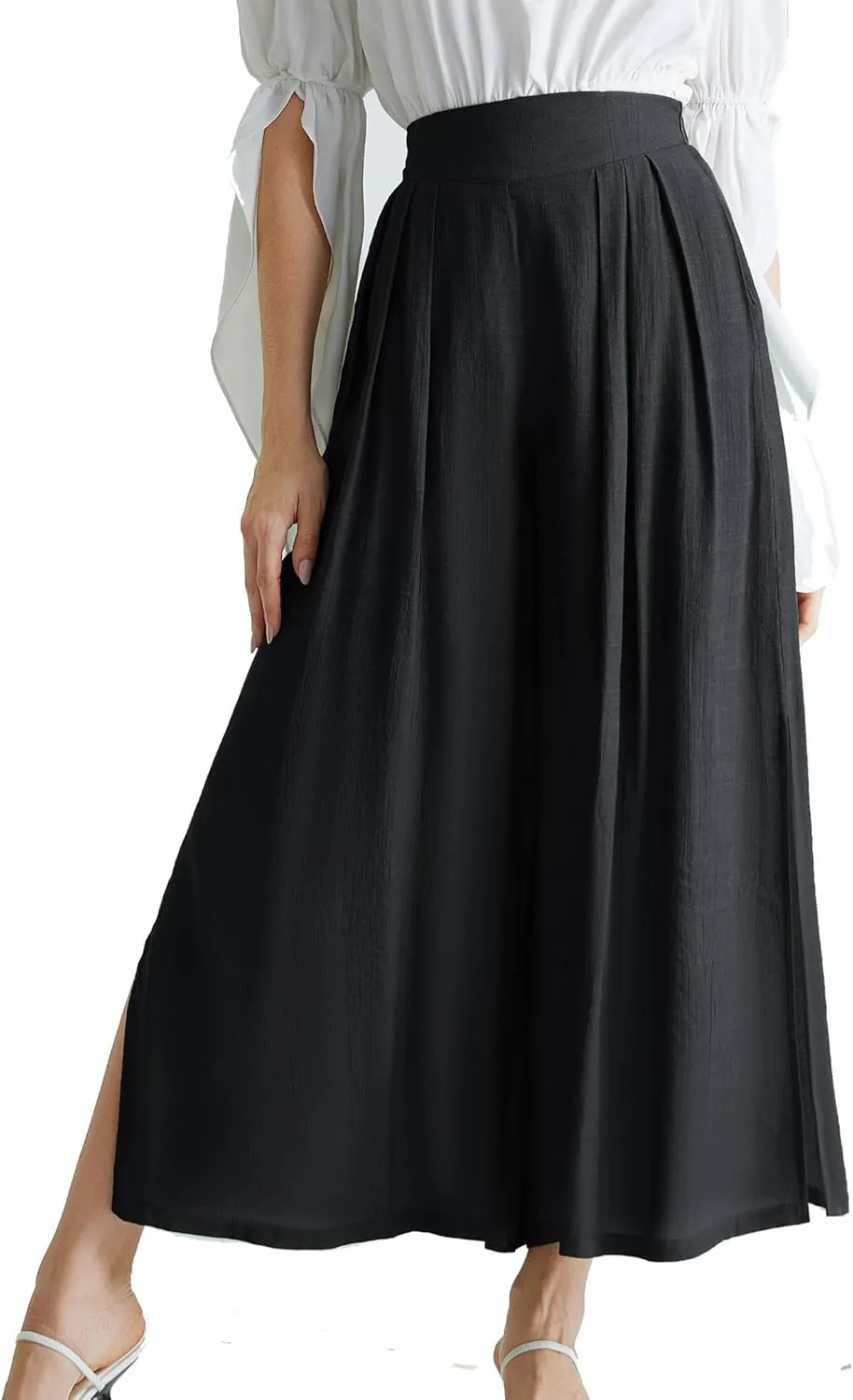 Scarlet Darkness Linen Palazzo Pants for Women High Waist Wide Leg Pants Boho Style with Pockets Casual Pants