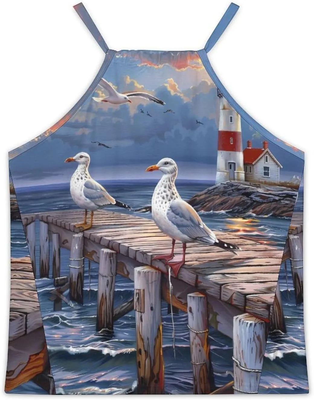 Seagulls-Birds Lighthouse Women's Tank Top Sleeveless Spaghetti Straps Tie Back Print T-shirt Tops