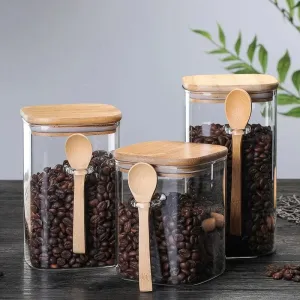 Set of 2 Storage Tanks with Wood Spoon Glass