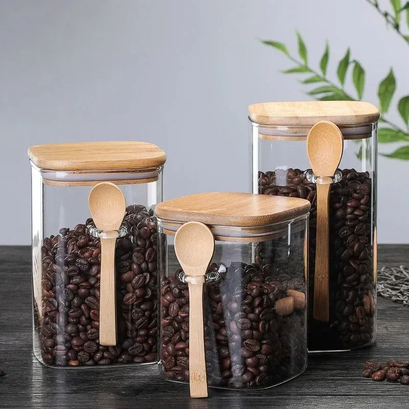 Set of 2 Storage Tanks with Wood Spoon Glass