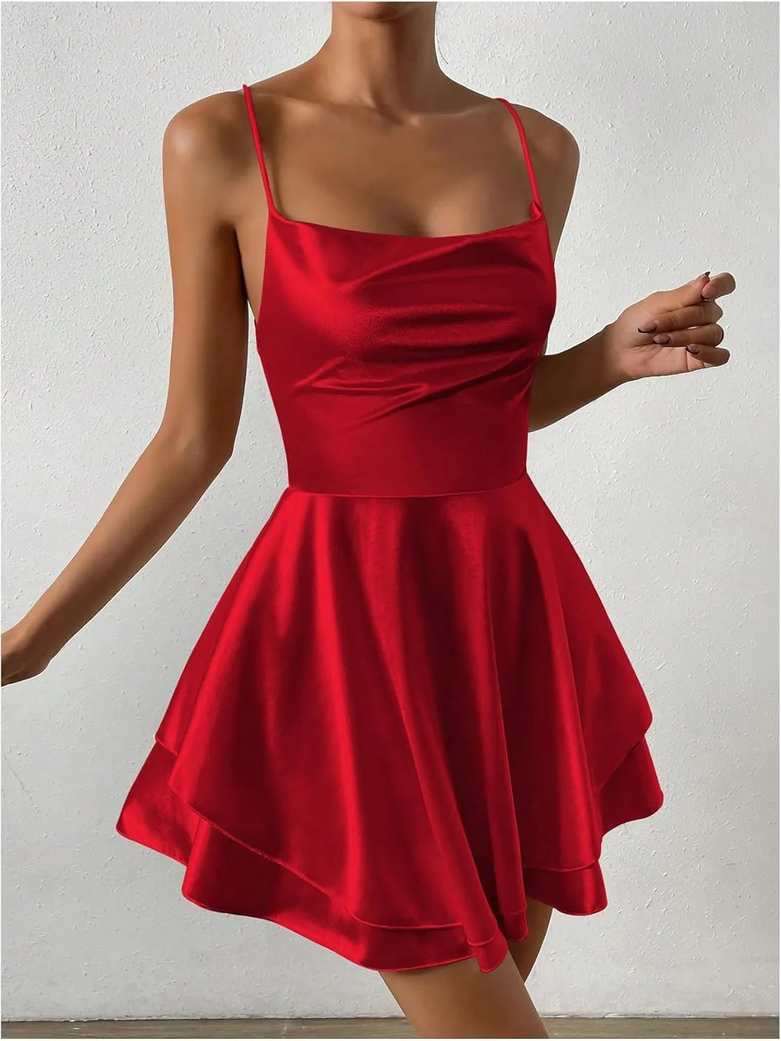 SHENHE Women's Open Back Layered Flowy Criss Cross Strappy Backless Sexy Party Mini Dress