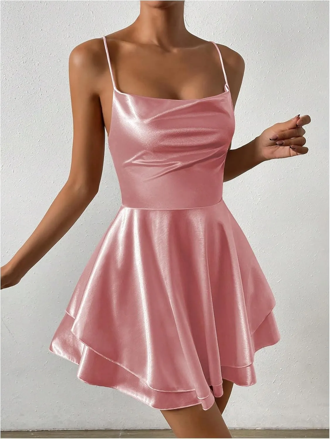 SHENHE Women's Open Back Layered Flowy Criss Cross Strappy Backless Sexy Party Mini Dress