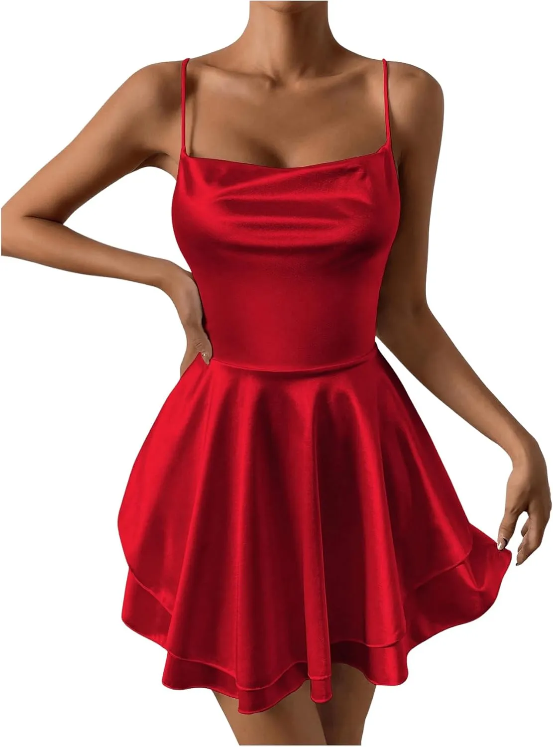 SHENHE Women's Open Back Layered Flowy Criss Cross Strappy Backless Sexy Party Mini Dress
