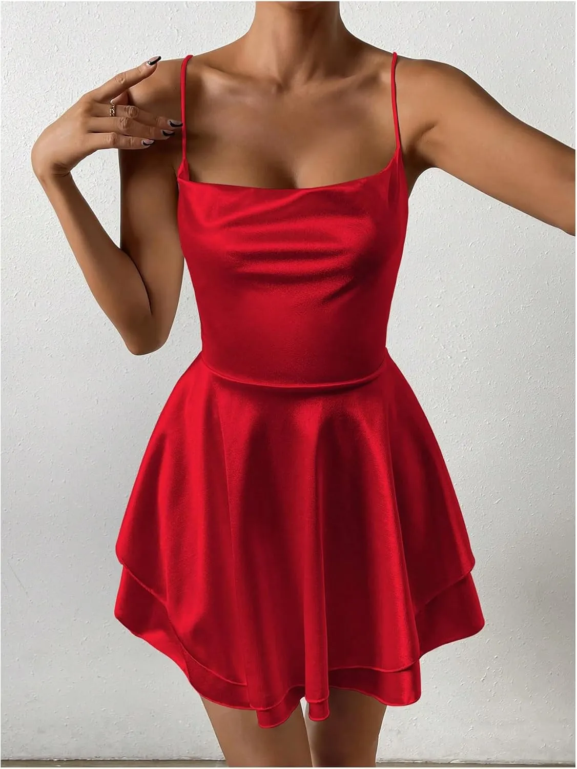 SHENHE Women's Open Back Layered Flowy Criss Cross Strappy Backless Sexy Party Mini Dress