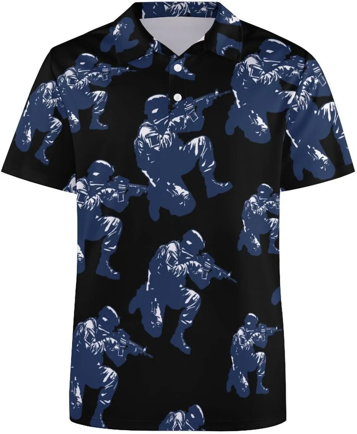 Shooting Silhouette Navy Blue Mens Polo Shirts Quick Dry Short Sleeve T-shirts Slim Tennis Collared Tees Tops